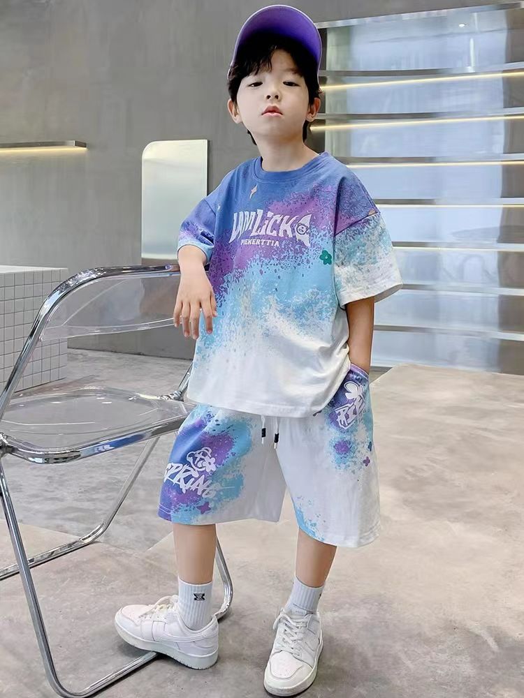 Boy Summer Set Big 5 15 Years Children Casual Football Basketball jerseys Top+Shorts 2Pcs Outfits  Teenager Fashion Short-sleeved Quick Drying Clothes Kids Sports Print Suit