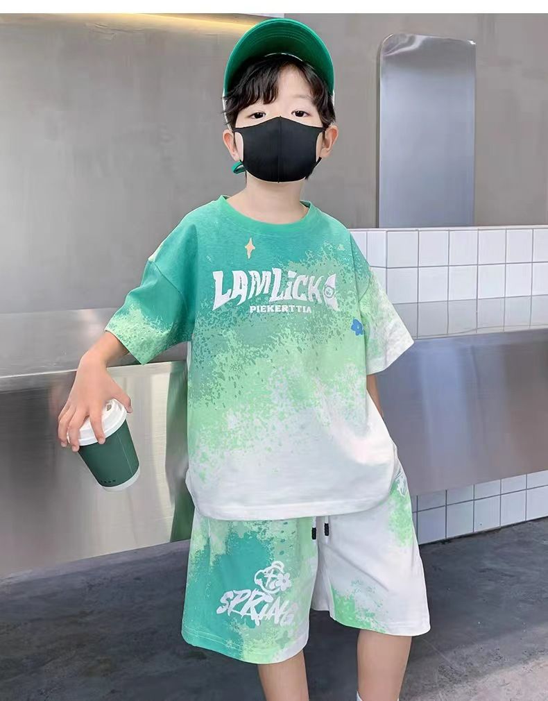 Boy Summer Set Big 5 15 Years Children Casual Football Basketball jerseys Top+Shorts 2Pcs Outfits  Teenager Fashion Short-sleeved Quick Drying Clothes Kids Sports Print Suit