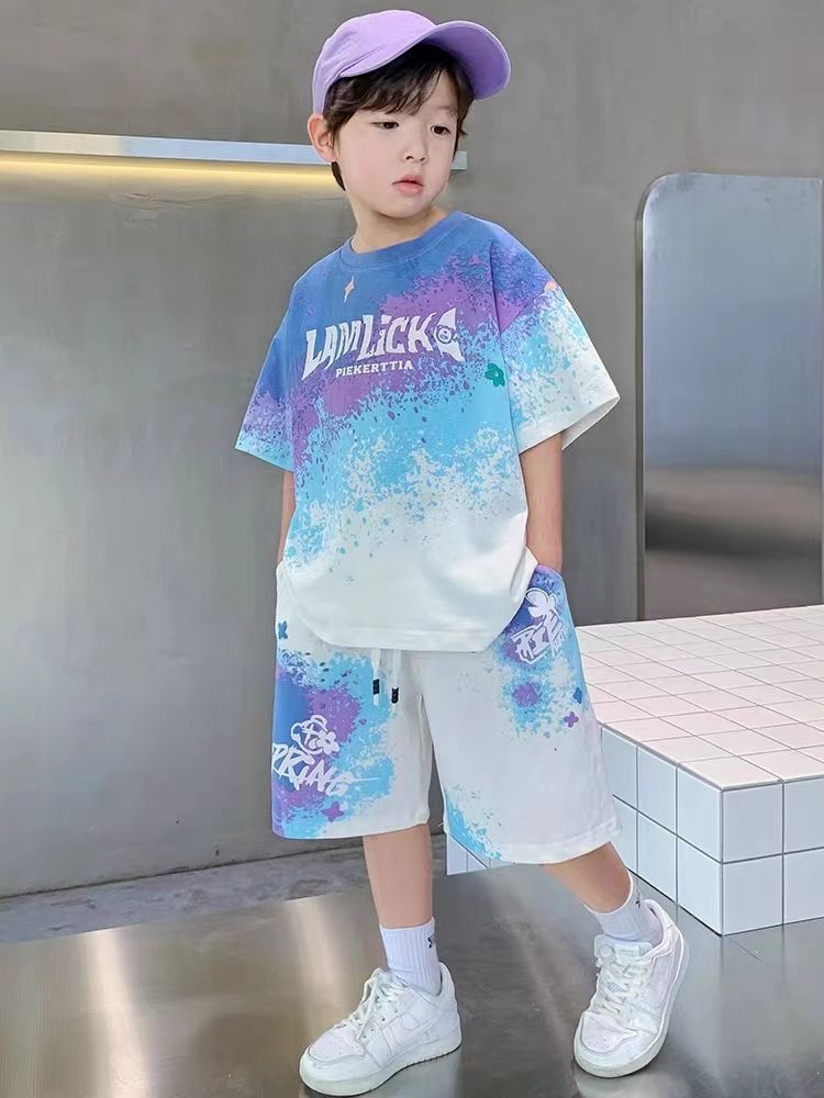 Boy Summer Set Big 5 15 Years Children Casual Football Basketball jerseys Top+Shorts 2Pcs Outfits  Teenager Fashion Short-sleeved Quick Drying Clothes Kids Sports Print Suit
