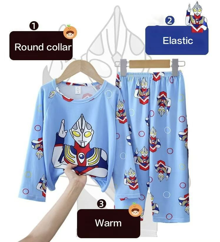 Kids Pajamas Set Long Sleeved 3-8 yrs Boys Home Clothing Outfits Ultraman Spiderman Cartoon Round Collar Casual Clothings Set