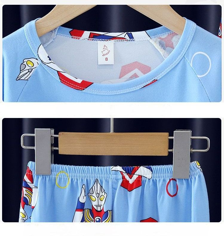 Kids Pajamas Set Long Sleeved 3-8 yrs Boys Home Clothing Outfits Ultraman Spiderman Cartoon Round Collar Casual Clothings Set