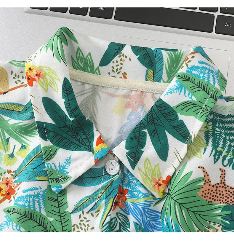2 Pcs 4 9 Years Kids Shirt Sets Holiday Style 3d Print Vintage floral Pattern Lapel Hawaiian Suits Short Sleeve Thin Casual Shirt Beach Shorts Summer Streetwear