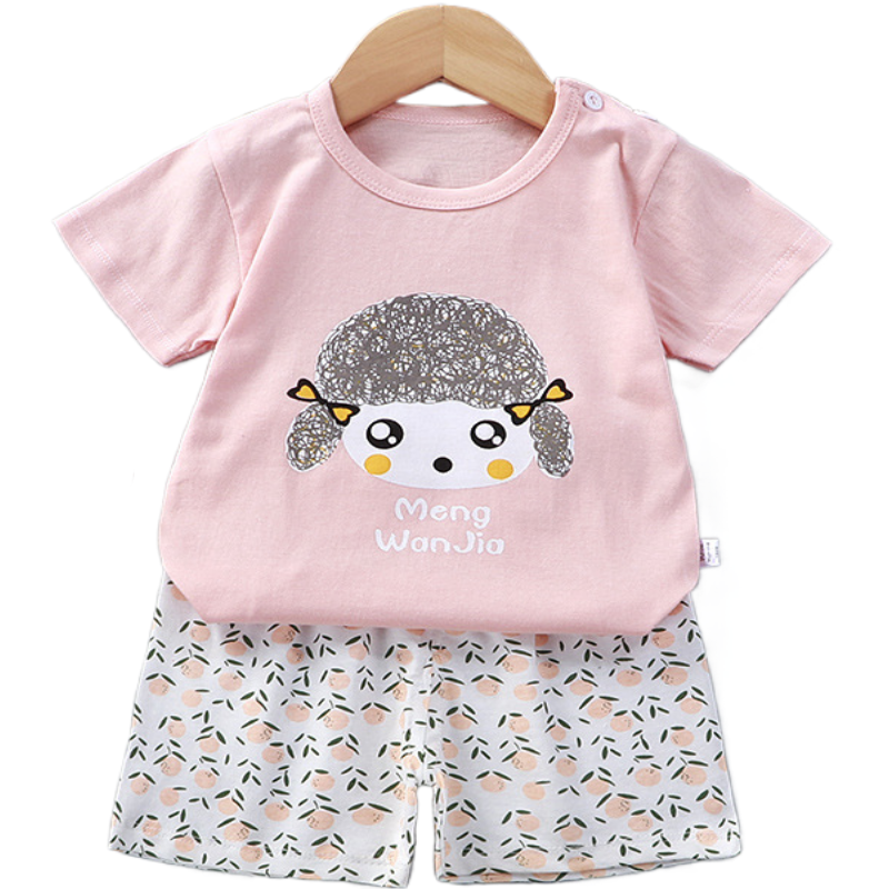 2-6 Years Baby Short Sleeved Suit Summer Clothing Cotton Cartoon Toddler Costume Outfits Curly-haired Girl T-shirt Shorts 2piece Set Children's Clothes Set