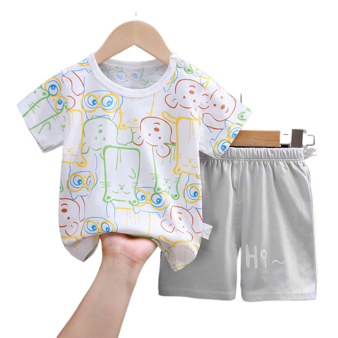 2-6 Years Baby Short Sleeved Suit Summer Clothing Cotton Cartoon Toddler Costume Outfits White Animal T-shirt Shorts 2piece Set Children's Clothes Set
