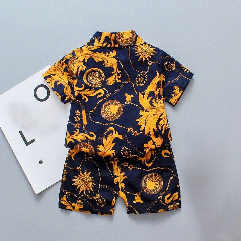 2 Pcs Top+Pant Kids Shirt Sets 1-7 Years Old Boys Print Vintage Floral Pattern Lapel Suits Summer Girls Short Sleeve Streetwear Thin Casual Shirt Holiday Beach Outfit