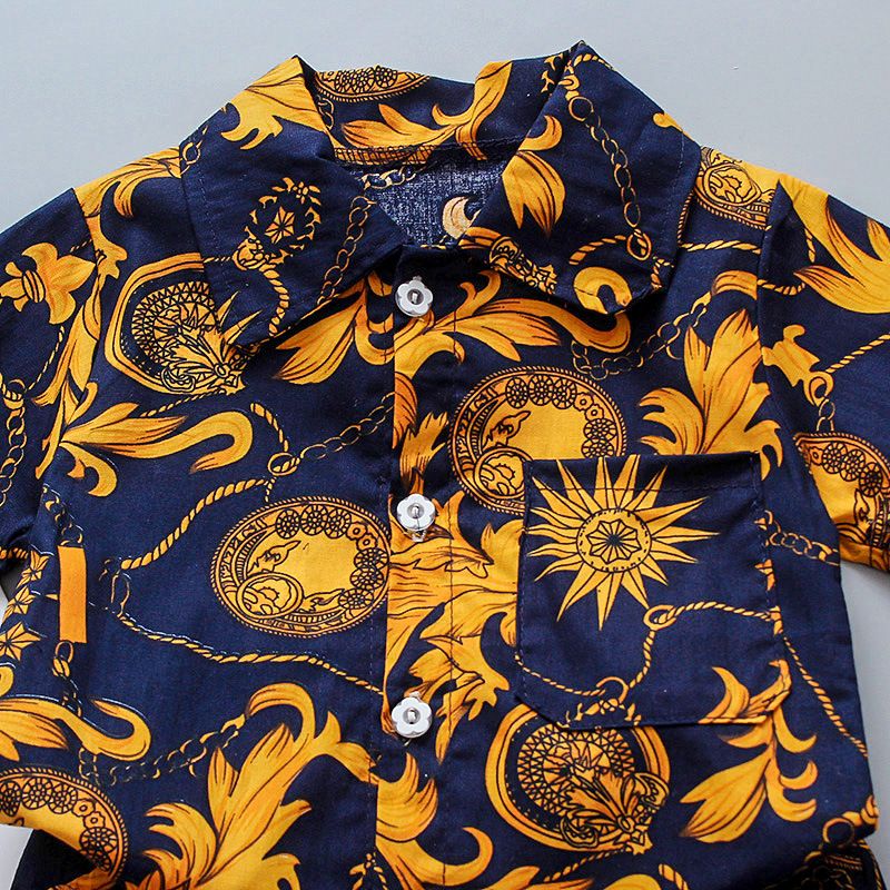 2 Pcs Top+Pant Kids Shirt Sets 1-7 Years Old Boys Print Vintage Floral Pattern Lapel Suits Summer Girls Short Sleeve Streetwear Thin Casual Shirt Holiday Beach Outfit