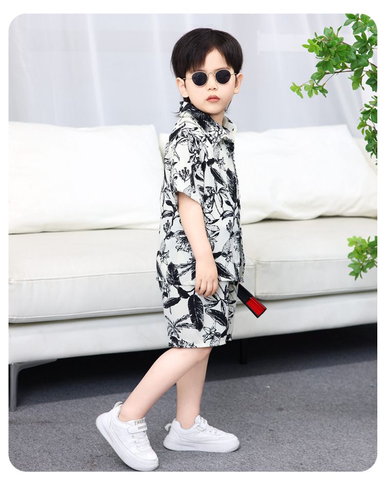2 Pcs Top+Pant Kids Shirt Sets 1-12 Years Old Boys Print Vintage Floral Pattern Lapel Suits Summer Girls Short Sleeve Streetwear Thin Casual Shirt Holiday Beach Outfit