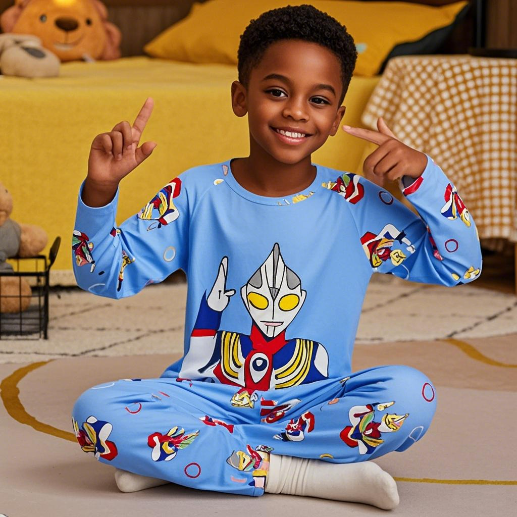 Kids Pajamas Set Long Sleeved 3-8 yrs Boys Home Clothing Outfits Ultraman Spiderman Cartoon Round Collar Casual Clothings Set
