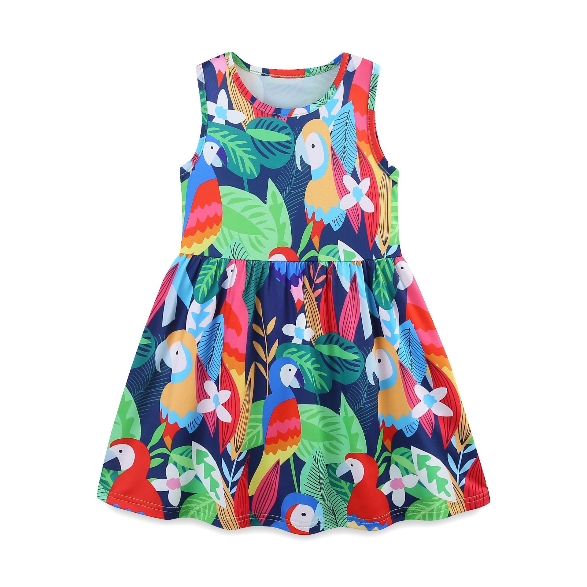 2025 New African Style Girls Sleeveless Dress Round Neck Princess Skirt Floral Print Children's Skirt