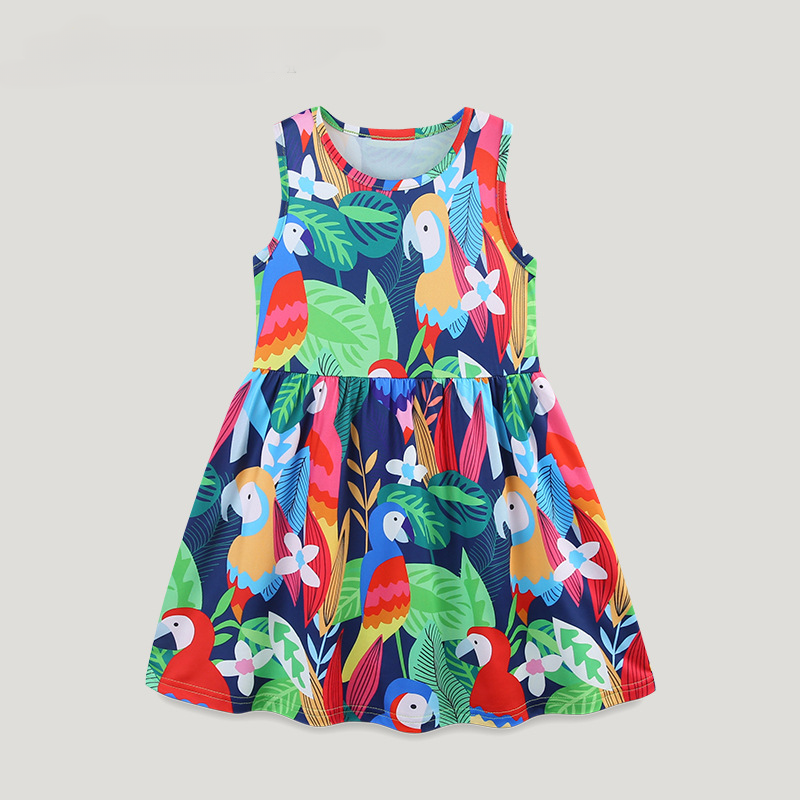 2025 New African Style Girls Sleeveless Dress Round Neck Princess Skirt Floral Print Children's Skirt