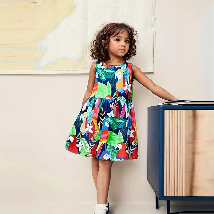 2025 New African Style Girls Sleeveless Dress Round Neck Princess Skirt Floral Print Children's Skirt
