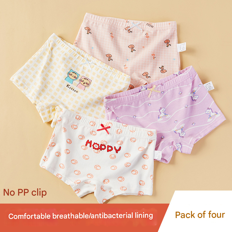 Cute and Sweet Style Child Childrem Underwear Cotton Panties for Girls - Kitten, Bunny and Strawberry Print Boxer Shorts, Suitable for Primary - school Students and Babies, Ideal for Summer