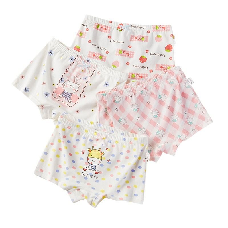 Cute and Sweet Style Child Childrem Underwear Cotton Panties for Girls - Kitten, Bunny and Strawberry Print Boxer Shorts, Suitable for Primary - school Students and Babies, Ideal for Summer