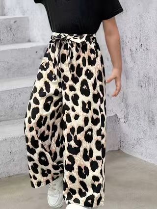 【Fashion】2025 Girls summer leopard print trousers suit new children's casual stylish two-piece suit