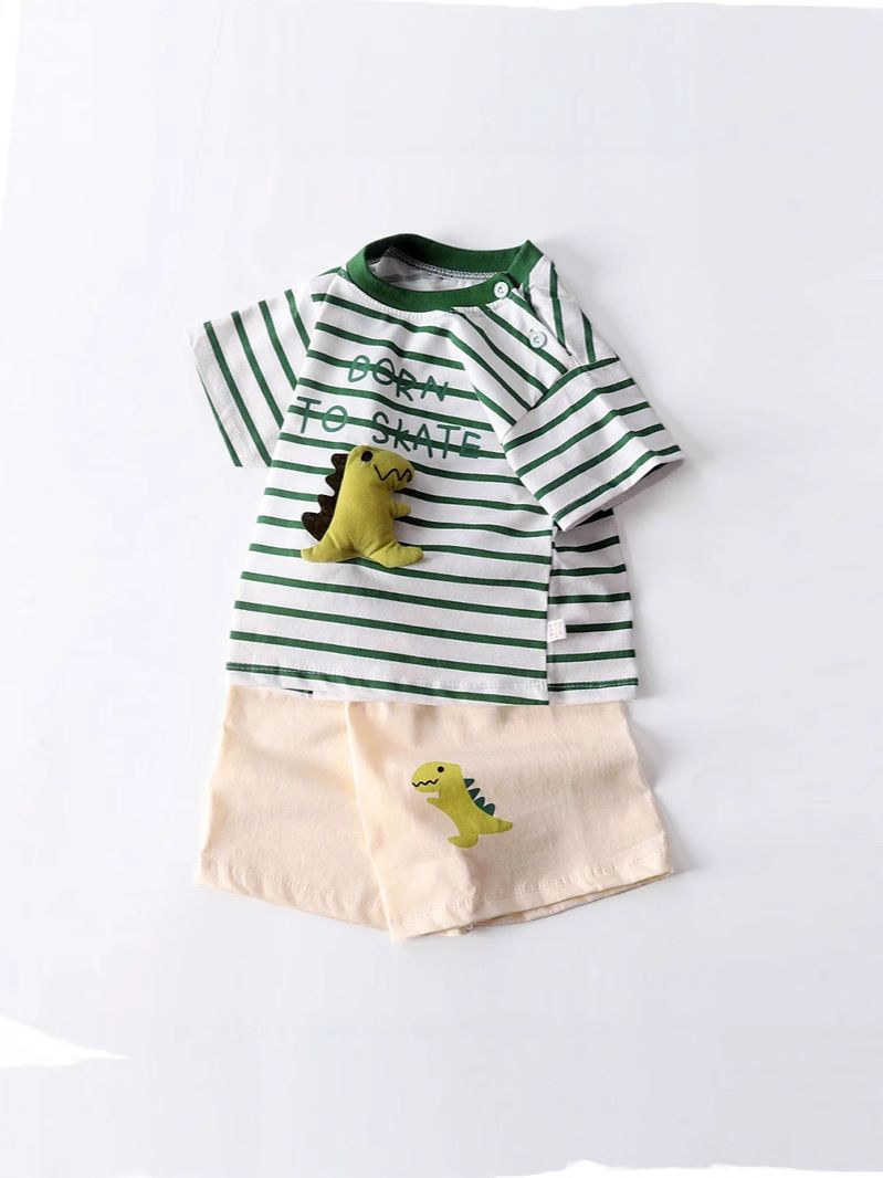 [2025 New Arrival] Children's short-sleeved suit pure cotton comfortable boy summer loose two-piece baby shorts baby clothes 90-100cm