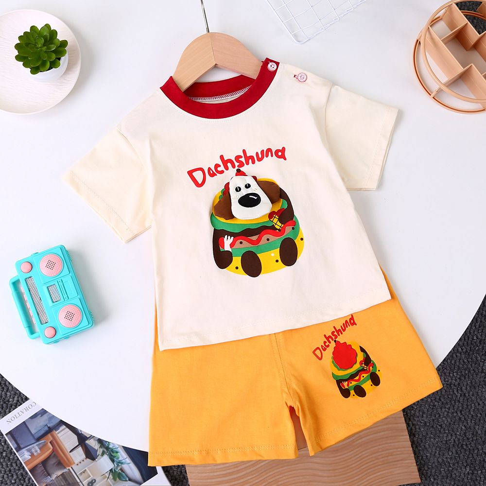 [2025 New Arrival] Children's short-sleeved suit pure cotton comfortable boy summer loose two-piece baby shorts baby clothes 90-100cm