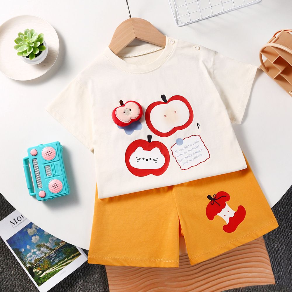 [2025 New Arrival] Children's short-sleeved suit pure cotton comfortable boy summer loose two-piece baby shorts baby clothes 90-100cm