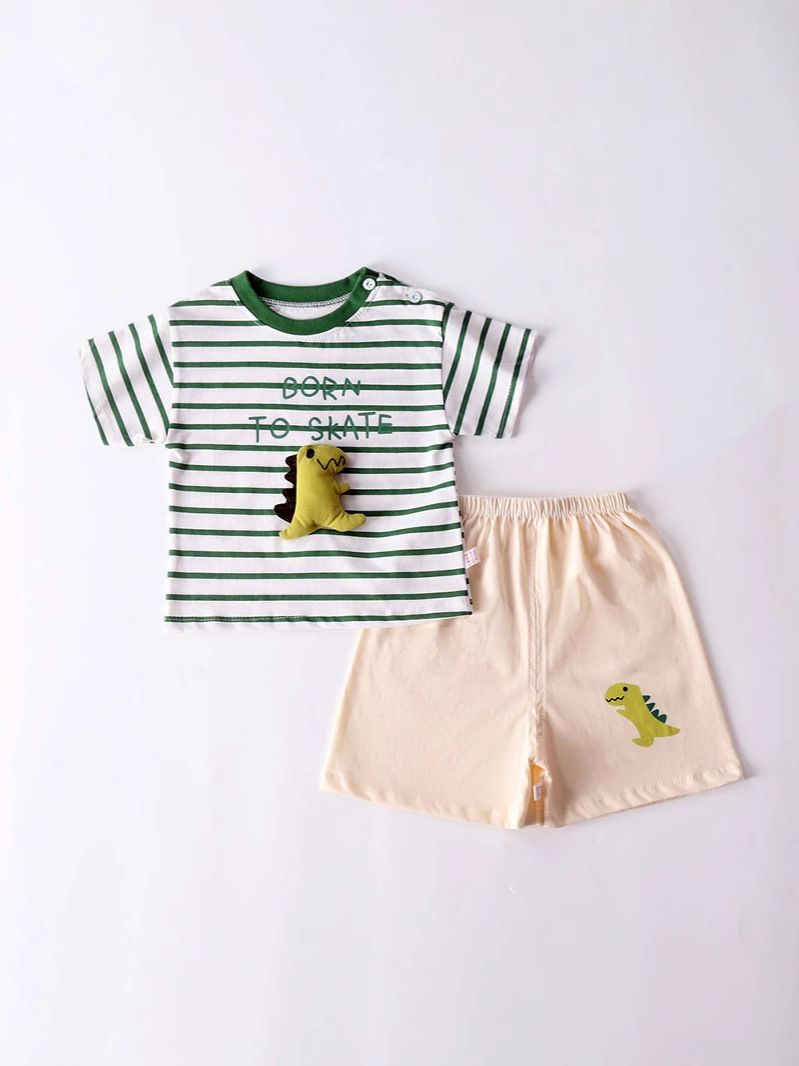 [2025 New Arrival] Children's short-sleeved suit pure cotton comfortable boy summer loose two-piece baby shorts baby clothes 90-100cm