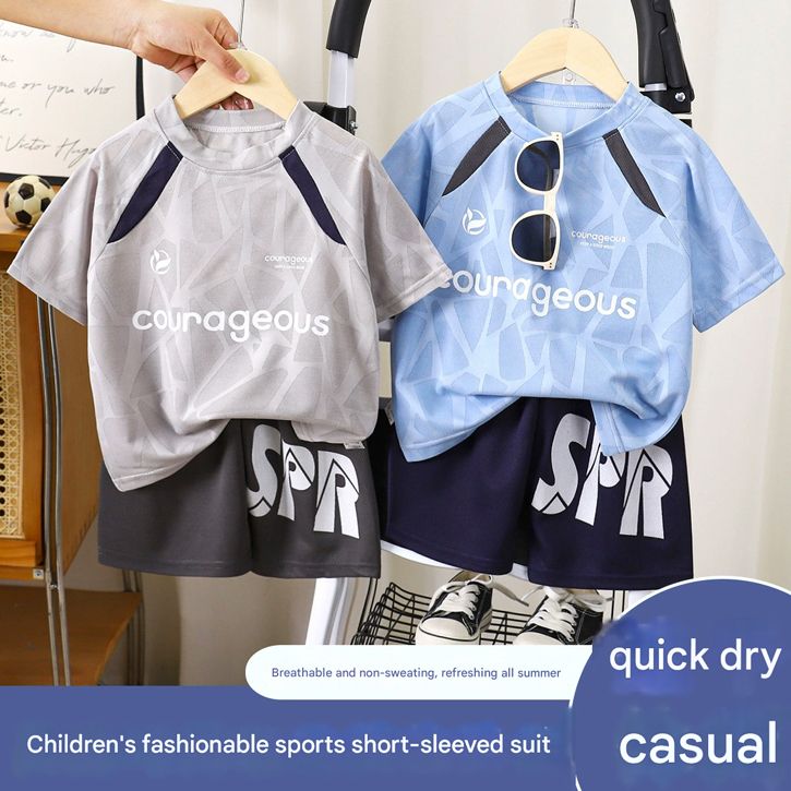 Boys' sports suit summer quick-drying short-sleeved shorts fashionable breathable children's new basketball uniform two-piece children's clothing