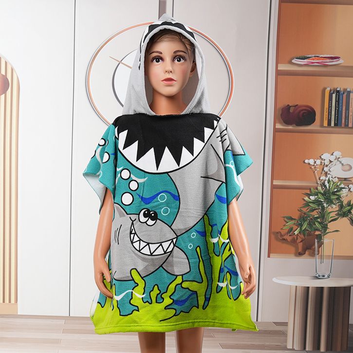 Children's bath towel cloak microfiber cartoon print towel can be worn for bathing soft absorbent thick hooded bathrobe