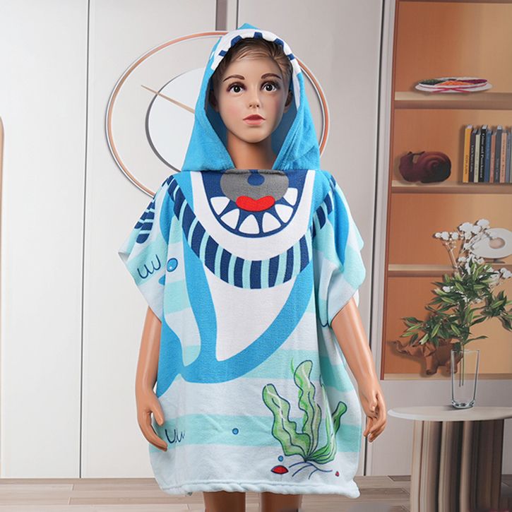 Children's bath towel cloak microfiber cartoon print towel can be worn for bathing soft absorbent thick hooded bathrobe