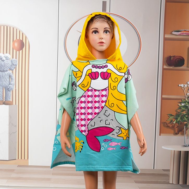 Children's bath towel cloak microfiber cartoon print towel can be worn for bathing soft absorbent thick hooded bathrobe