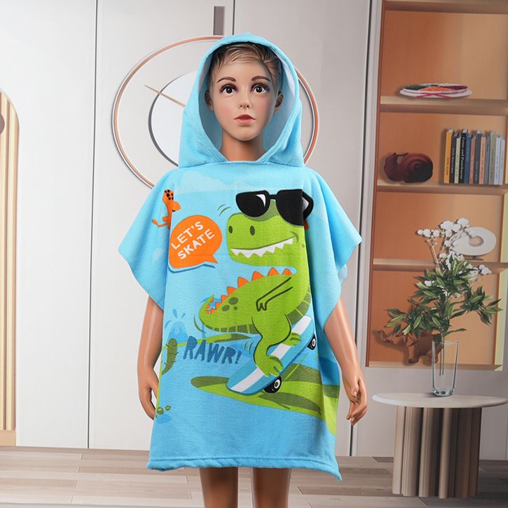 Children's bath towel cloak microfiber cartoon print towel can be worn for bathing soft absorbent thick hooded bathrobe