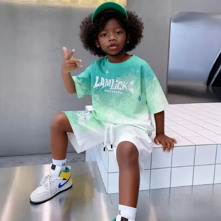 Boy Summer Set Big 5 15 Years Children Casual Football Basketball jerseys Top+Shorts 2Pcs Outfits  Teenager Fashion Short-sleeved Quick Drying Clothes Kids Sports Print Suit