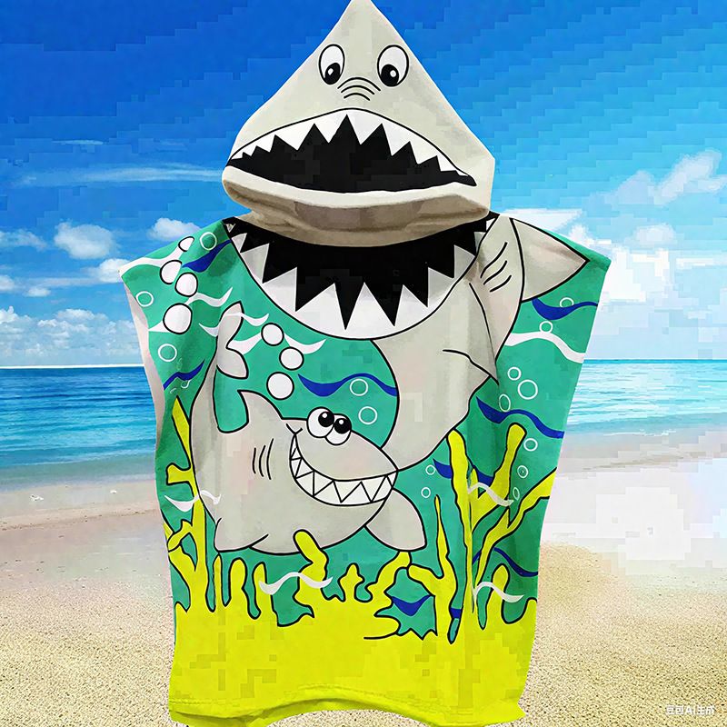 Children's bath towel cloak microfiber cartoon print towel can be worn for bathing soft absorbent thick hooded bathrobe