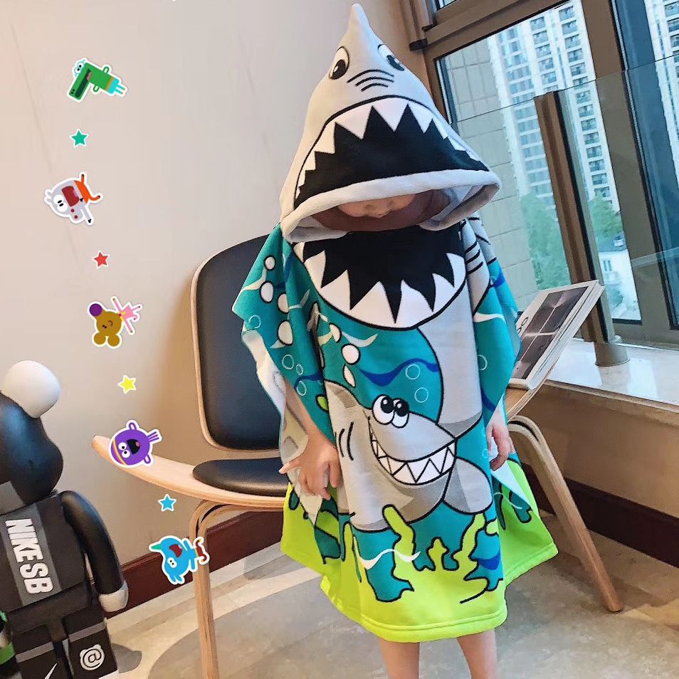 Children's bath towel cloak microfiber cartoon print towel can be worn for bathing soft absorbent thick hooded bathrobe