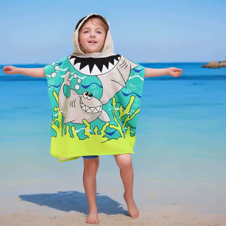 Children's bath towel cloak microfiber cartoon print towel can be worn for bathing soft absorbent thick hooded bathrobe
