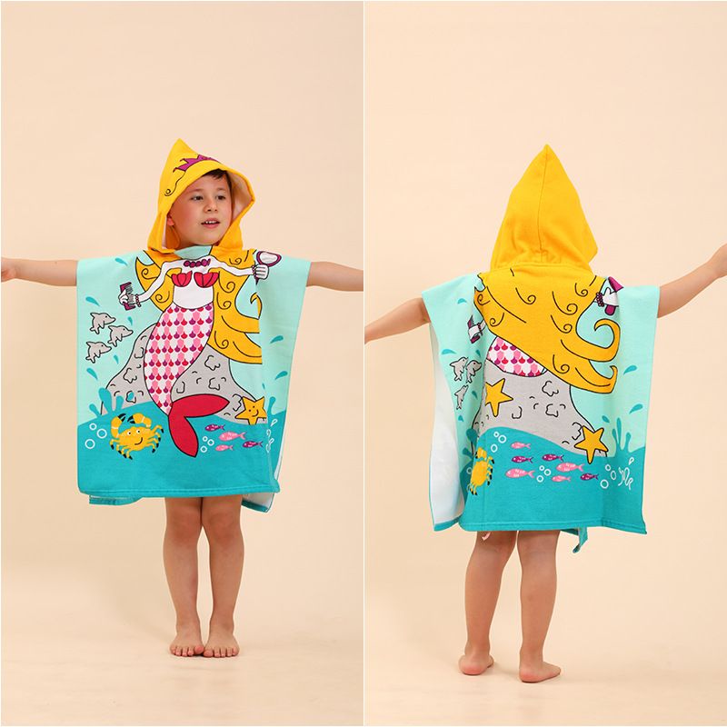Children's bath towel cloak microfiber cartoon print towel can be worn for bathing soft absorbent thick hooded bathrobe