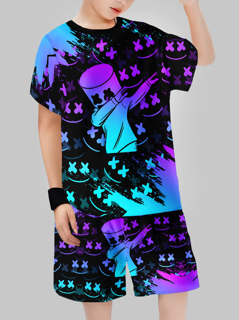 [Fashion Boys Suit] 3D Printed Casual Boys Suit Fashion | Pullover Short Sleeve Shorts T Sweatshirt, Boys Outdoor T-Shirt Shorts Set, Perfect for Outdoor，Boys clothes