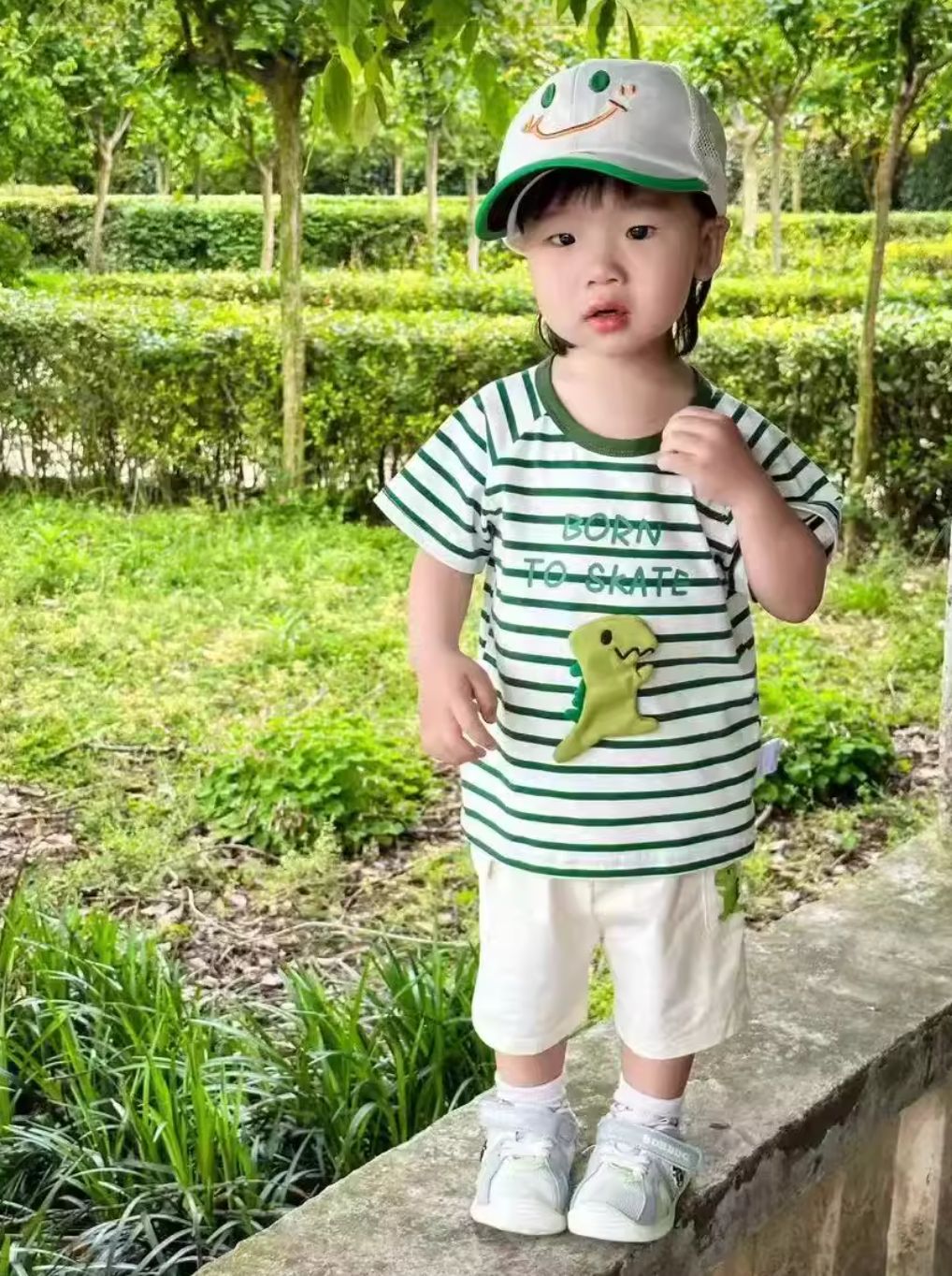 [2025 New Arrival] Children's short-sleeved suit pure cotton comfortable boy summer loose two-piece baby shorts baby clothes 90-100cm