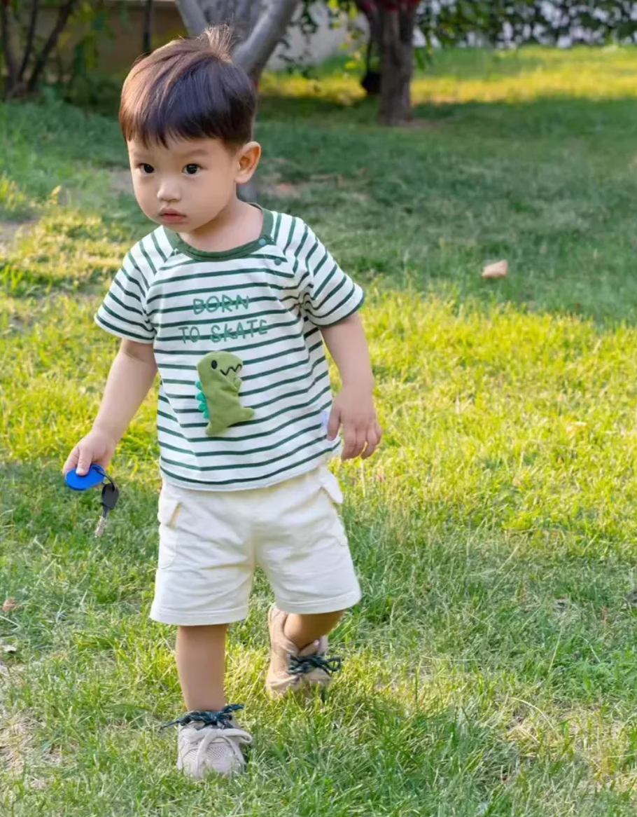 [2025 New Arrival] Children's short-sleeved suit pure cotton comfortable boy summer loose two-piece baby shorts baby clothes 90-100cm