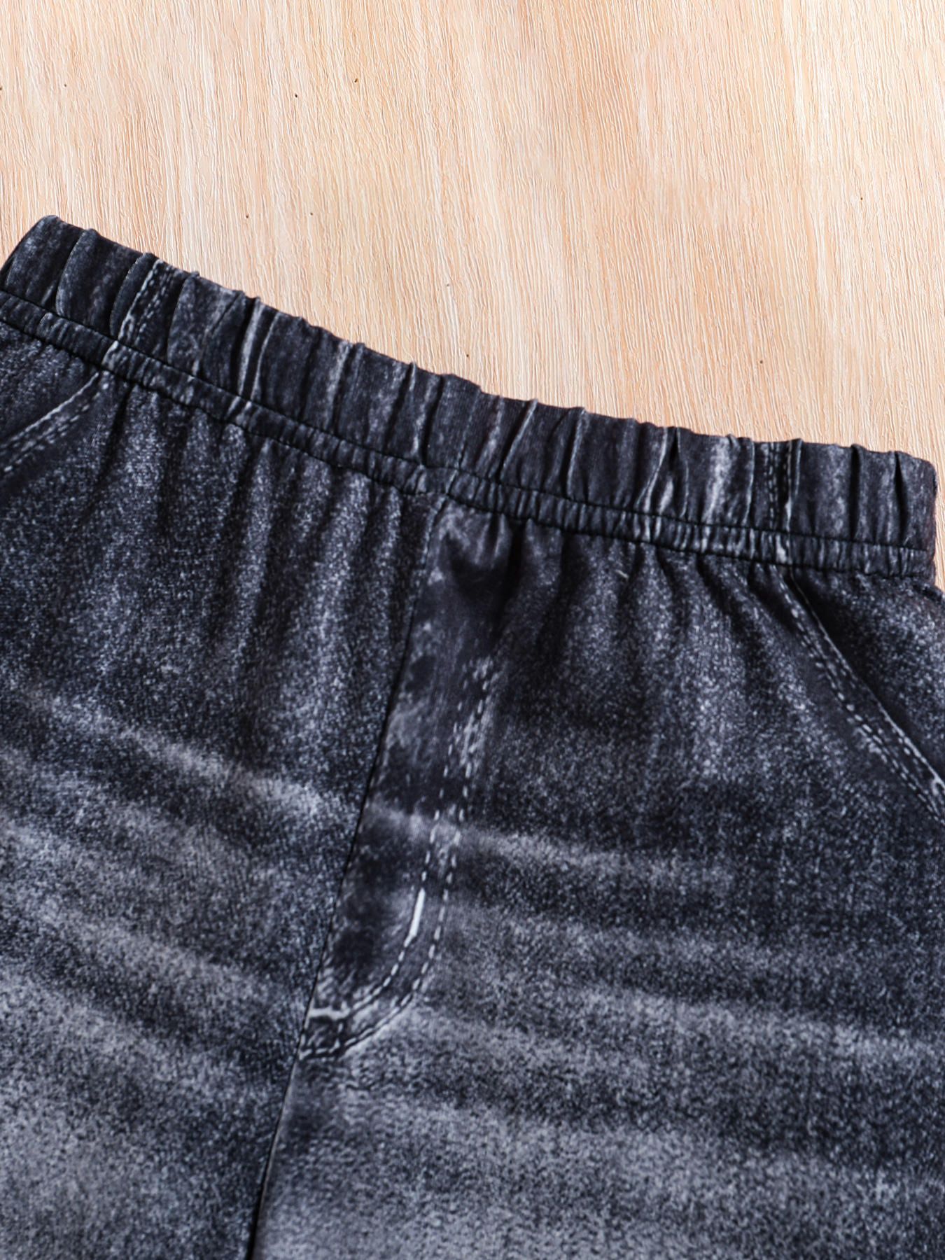 [2025 New Arrival] Girls' suit round neck girls puff sleeve top imitation denim flared trousers two-piece suit kid