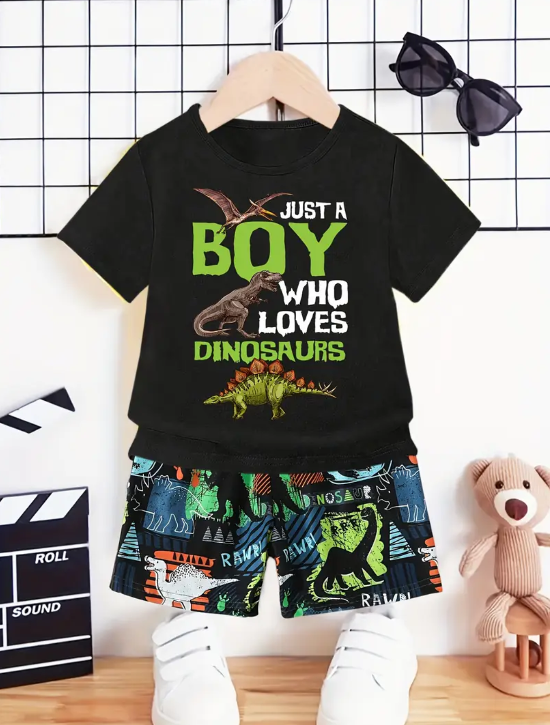 Summer Boys' Fashion Clothes,Dinosaur Letter Print Kids Cute Short Sleeve T-Shirt Outfit, Perfect for Outdoor