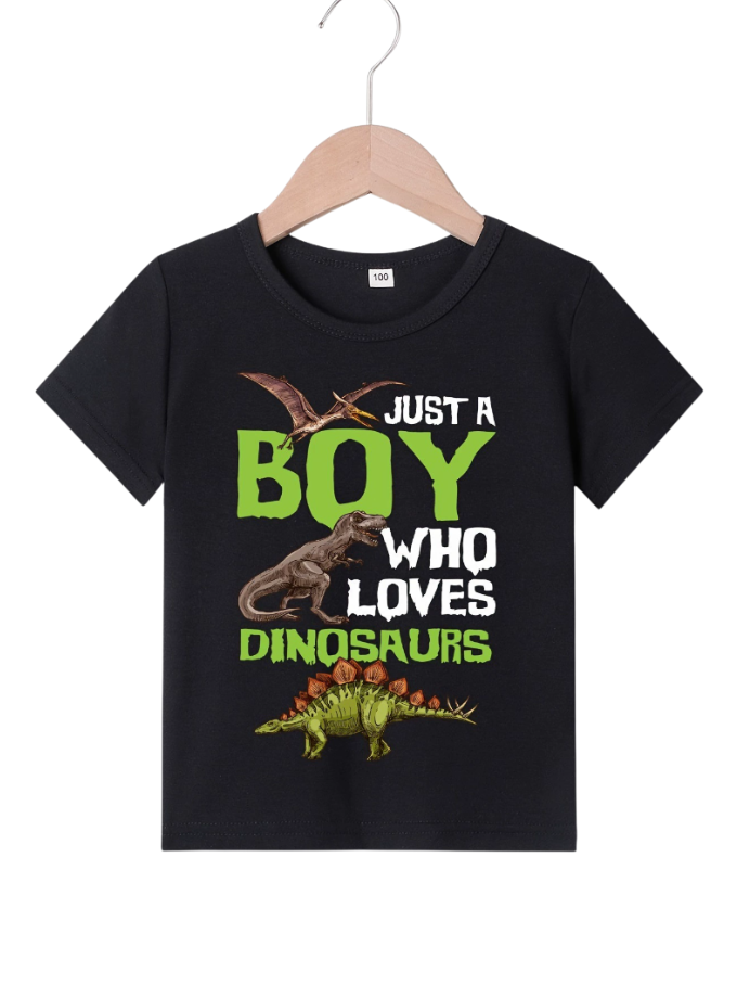 Summer Boys' Fashion Clothes,Dinosaur Letter Print Kids Cute Short Sleeve T-Shirt Outfit, Perfect for Outdoor