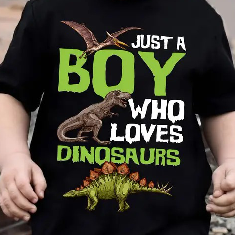 Summer Boys' Fashion Clothes,Dinosaur Letter Print Kids Cute Short Sleeve T-Shirt Outfit, Perfect for Outdoor
