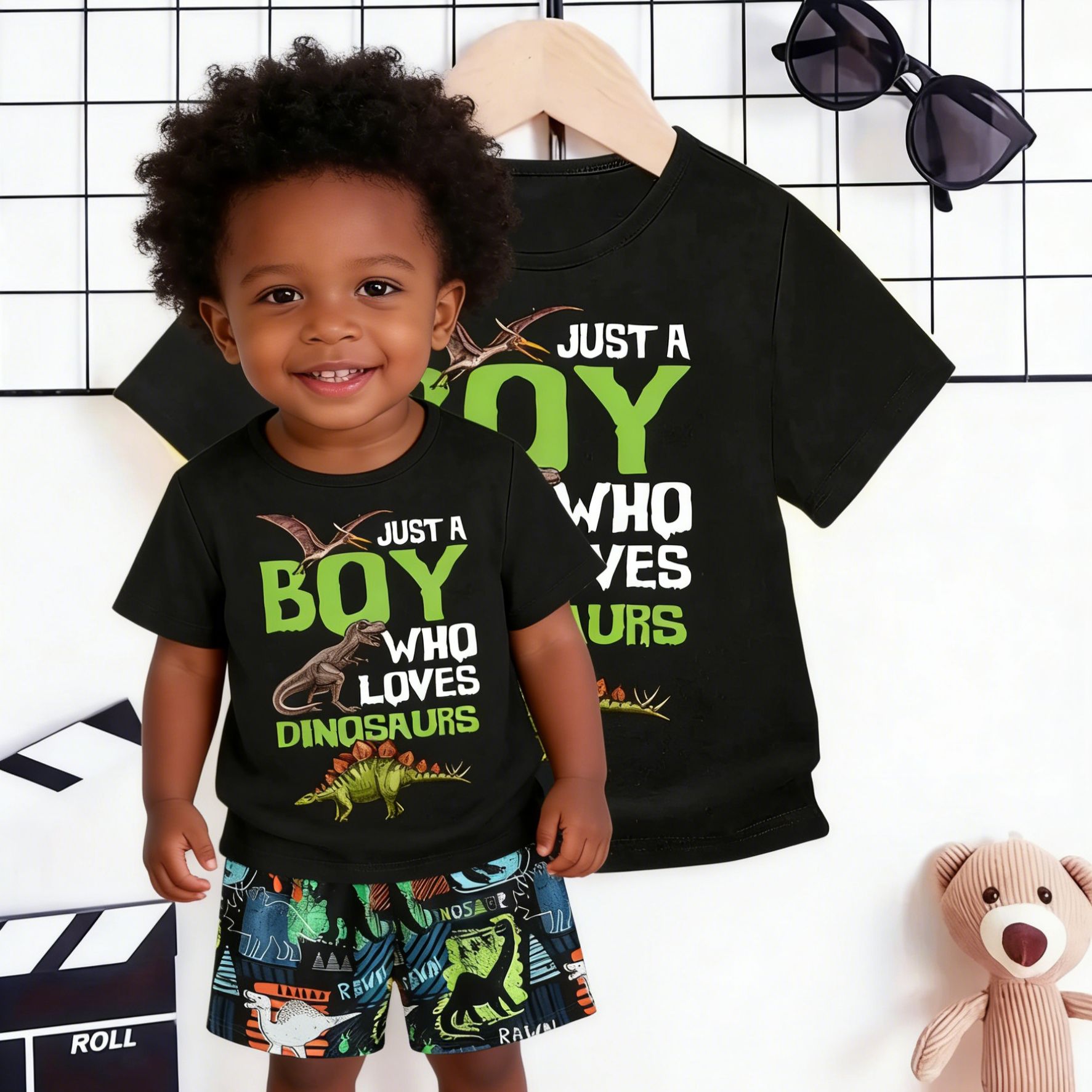 Summer Boys' Fashion Clothes,Dinosaur Letter Print Kids Cute Short Sleeve T-Shirt Outfit, Perfect for Outdoor