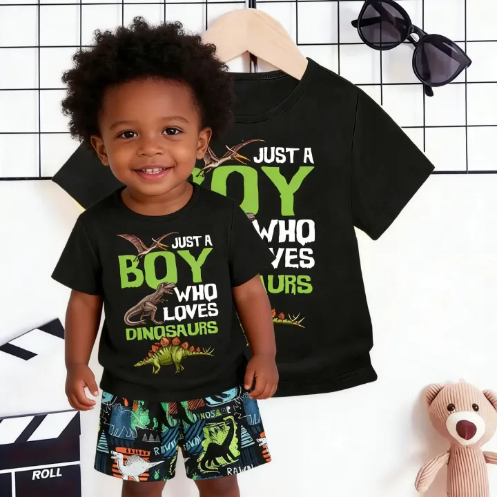 Summer Boys' Fashion Clothes,Dinosaur Letter Print Kids Cute Short Sleeve T-Shirt Outfit, Perfect for Outdoor