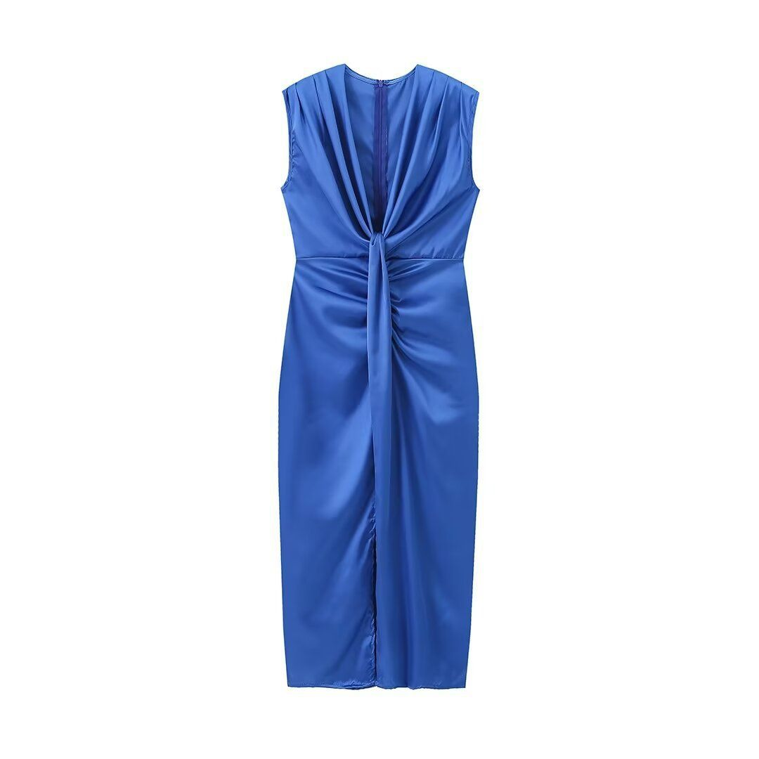 Women Elegant Split Long Dress Fashion Hollow Out Solid Sleeveless Vestidos 2024 Holiday Summer Ladies Evening Party Robes