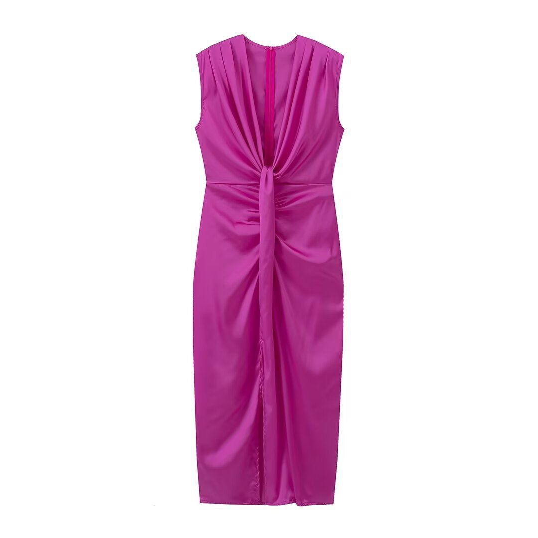 Women Elegant Split Long Dress Fashion Hollow Out Solid Sleeveless Vestidos 2024 Holiday Summer Ladies Evening Party Robes