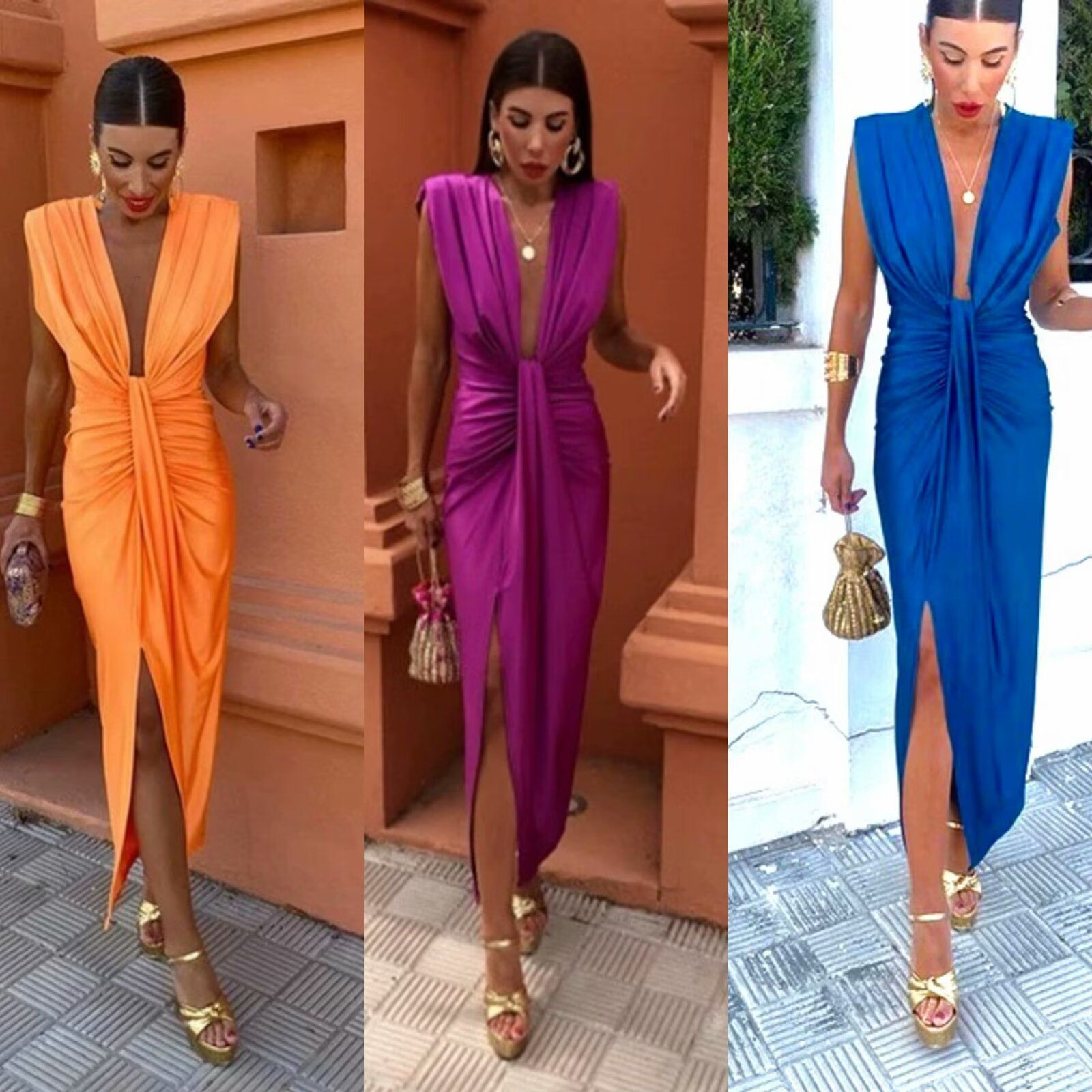 Women Elegant Split Long Dress Fashion Hollow Out Solid Sleeveless Vestidos 2024 Holiday Summer Ladies Evening Party Robes
