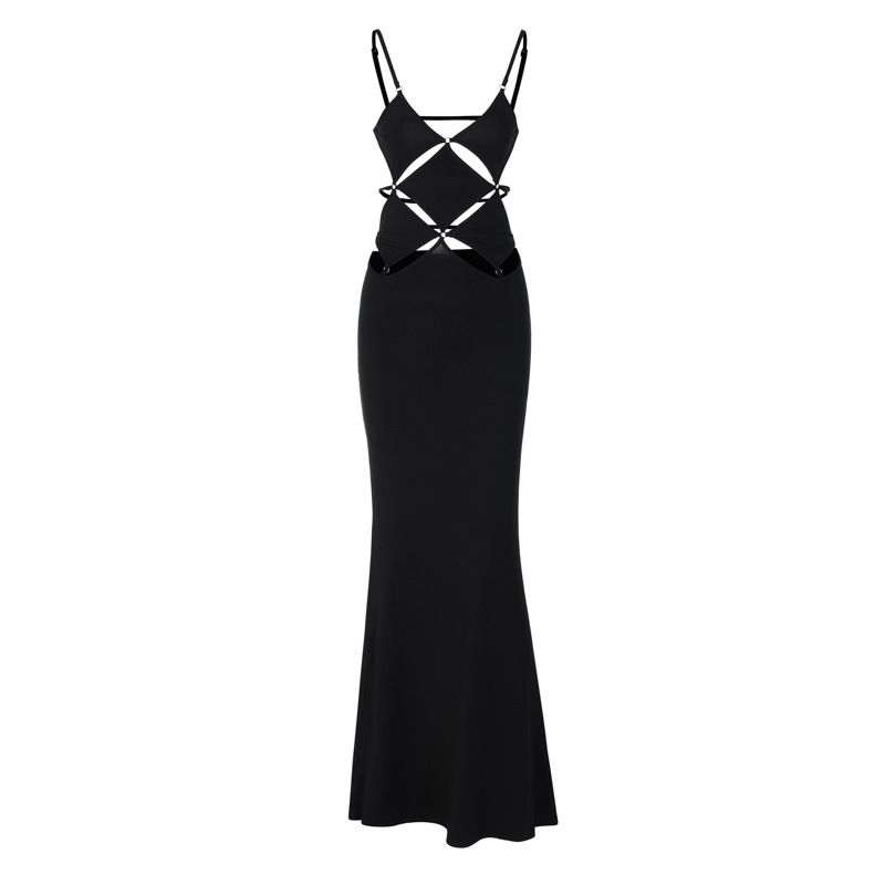 Hollow Out Sexy Evening Party Club Maxi Dress Women's Bodycon Elegant Backless Sleeveless V Neck Cami Dress