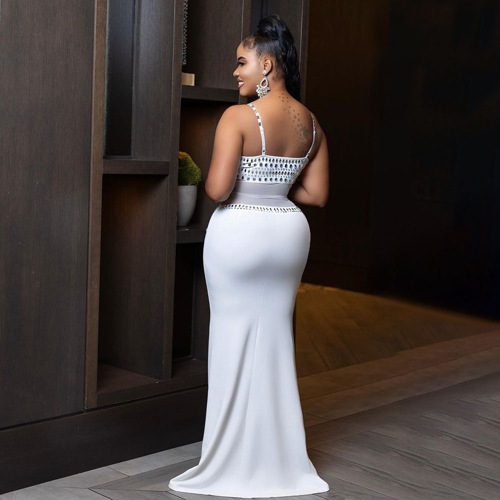 Elegant Rhinestone Dress For Wedding Party Cocktail Prom Dress Mesh Sexy Long Formal Evening Dresses Ladies Maxi Dress