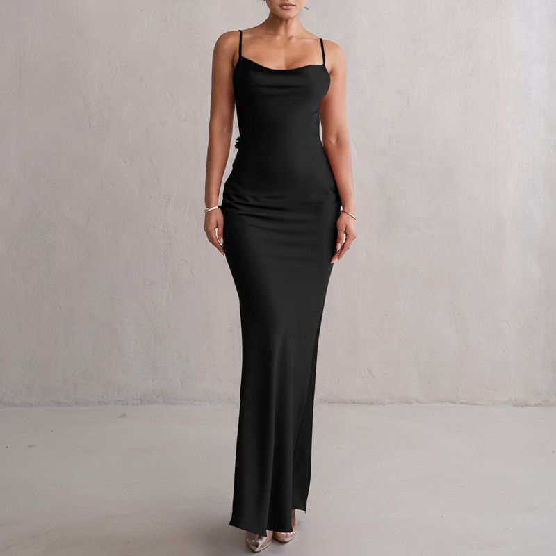 Elegant Floral Draped Backless Maxi Long Dress Women's Spaghetti Strap Sleeveless Bodycon Evening Party Dress Slip Dress