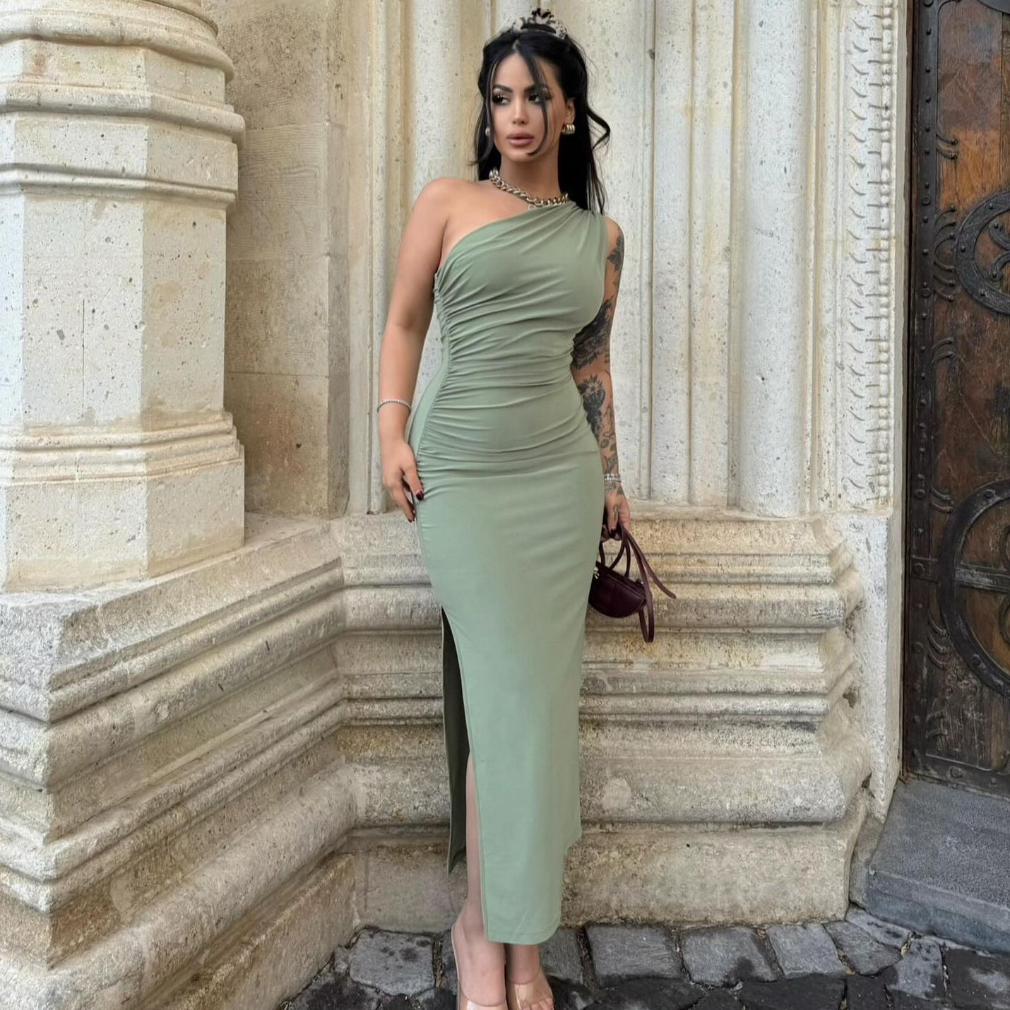 Women Fashion Sexy Split Sleeveless Backless Slim Maxi Dress Female Casual Club Elegant Lady Party Dress