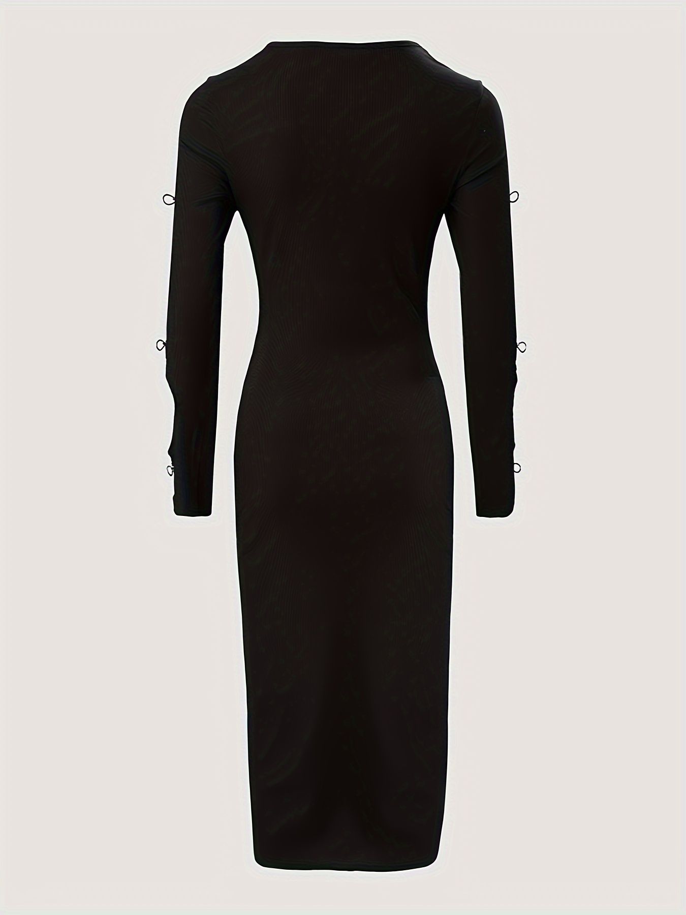 Elegant Black Bow Decor Cutout Long Sleeve Round Neck Bodycon Sexy Party Night Out Midi Dress Ladies Midi Dress
