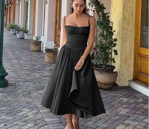 Sexy Solid Pleated Hem Sling Dress Women's Fashion Midi Sleeveless Backless Dresses Party Evening A-line Robes